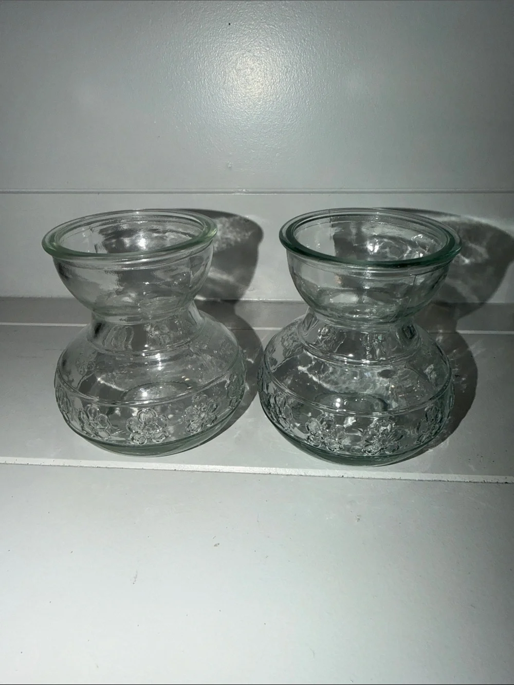 Clear glass floral bud forcing vases - Set of 2